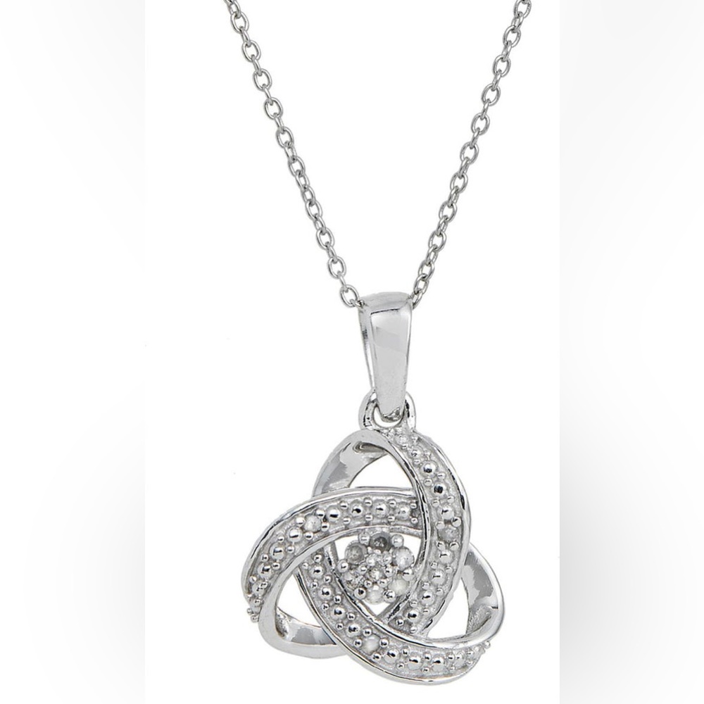 Savvy Cie Sterling Silver and Diamond Love Knot Pendant and Necklace